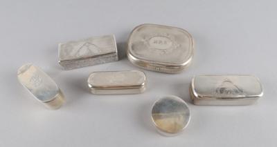 Sammlung Deckeldosen und Tabatieren, - Silber