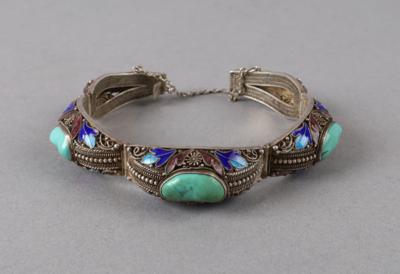 Emailliertes Armband, - Silber