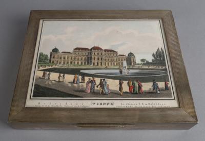 Große Wiener Deckelkassette mit Ansicht des oberen Belvedere in Wien, - Silber