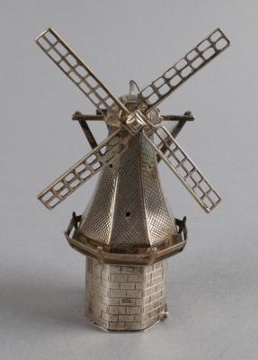 Niederländischer Gewürzstreuer in Form einer Windmühle, - Silber