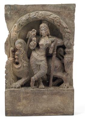 Indien: Architektur-Teil aus Holz, mit schönem Relief beschnitzt. - Stammeskunst/Tribal-Art