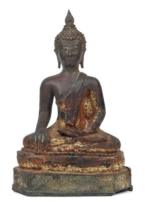 Thailand: sitting bronze Buddha, with inscription, Ayutthaya style, 16th/17th century. - Mimoevropské a domorodé um?ní
