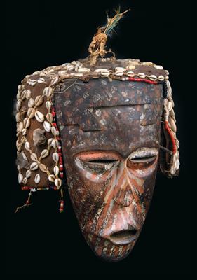 Lele (or Bashilele), Democratic Republic of Congo: A helmet mask, painted red and white. - Tribal Art