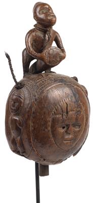 Yombe (or Mayombe), Dem. Rep. of Congo: A bell made of wood, with a drummer on top. - Tribal Art