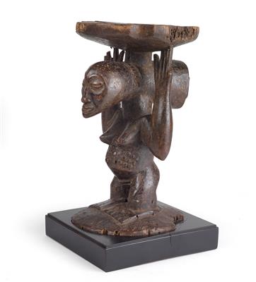 Luba-Hemba, Dem. Rep. of Congo: An old chief’s stool with a standing female caryatid figure. - Arte Tribale