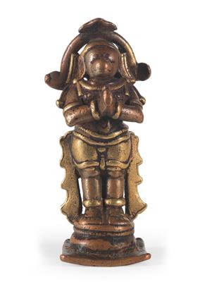 Indien: Eine hinduistische Klein-Bronze: Der Affen-Gott Hanuman, aus zwei Metallen gegossen. - Stammeskunst / Tribal-Art