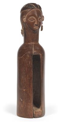 Mbole, Dem. Rep. of Congo: A slit drum with a hilt at the upper part in the form of a beautiful female head. - Tribal Art - Africa