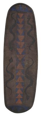 Poto, Dem. Rep. of Congo: A tall woven shield, painted with triangles and 4 snakes. - Tribal Art - Africa