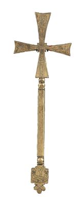 Ethiopia: a large hand cross made of brass, cast and figurally engraved. Type: Gondar (north-west Ethiopia). 17th/18th century. - Mimoevropské a domorodé umění