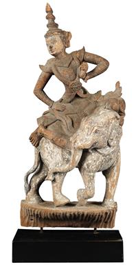 Burma (Myanmar): a ‘celestial’ dancer (‘Apsara’), riding on a white elephant. - Mimoevropské a domorodé umění