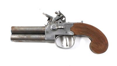 Doppelläufige Steinschloßpistole, unbekannter Hersteller, Kal.: 9 mm, - Sporting and Vintage Guns