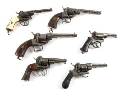 Großkonvolut aus 6 Lefaucheux-Revolvern - Fertigung vor 1890, - Sporting and Vintage Guns