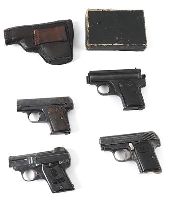 Taschenpistolenkonvolut, Steyr 1909 Kipplauf, Frommer Stop Baby, Seam und FN 1906, - Armi da caccia, competizione e collezionismo