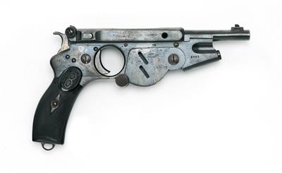 Pistole, T. Bergmann - Gaggenau/V. C. Schilling - Suhl, Mod.: 1896 No.2, Kal.: 5 mm Rand Bergmann, inkl. 2 Laderahmen - Jagd-, Sport-, & Sammlerwaffen