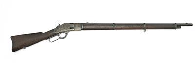 Unterhebelrepetierbüchse, Winchester, Mod.: 1873 Round Barrel - Muskete mit langem Vorderschaft, Baujahr 1890, Kal.: .44 W. C. F. (.44-40 Winchester Center Fire), - Lovecké, sportovní a sběratelské zbraně