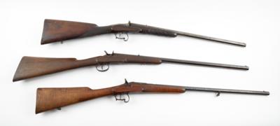 Konvolut aus 3 Einzellader-Flobertgartenflinten, unbekannter belgischer Hersteller, Kal.: 9 mm Flobert, - Sporting & Vintage Guns