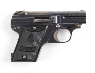 Pistole, Österreichische Waffenfabriksgesellschaft - Steyr, Mod.: 1909 Kipplauf - Vorserie - 1909!, Kal.: 6,35 mm, - Jagd-, Sport- und Sammlerwaffen