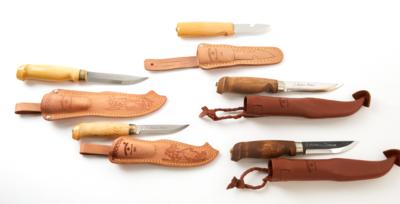 Konvolut aus fünf traditionellen Marttiini Puukko - Finnenmessern, - Jagd-, Sport- & Sammlerwaffen