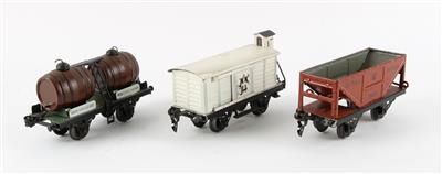 Märklin Spur 0, 3 Stk. Güterwaggons um 1930, - Spielzeug