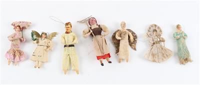 Christbaumschmuck, Krepppapierfiguren, 7 Stück: - Giocattoli