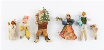 Christbaumschmuck, Watte- und Krepppapierfiguren, 6 Stück: - Spielzeug