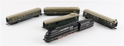 Märklin H0, SK 800 Stromlinien Dampflok mit Tender und 4 Waggons mit Beleuchtung, - Spielzeug