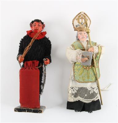 Paar Candy-Container: Krampus und Nikolaus, um 1900. - Toys