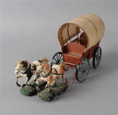 Elastolin Planwagen mit 2 Pferden, - Spielzeug