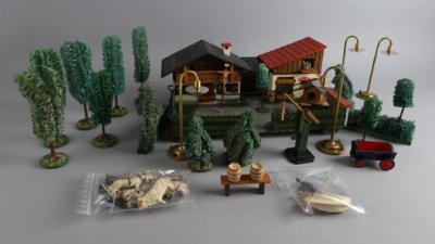 Schweizerhaus-Bauernhof mit Beleuchtung und viel Zubehör, - Spielzeug