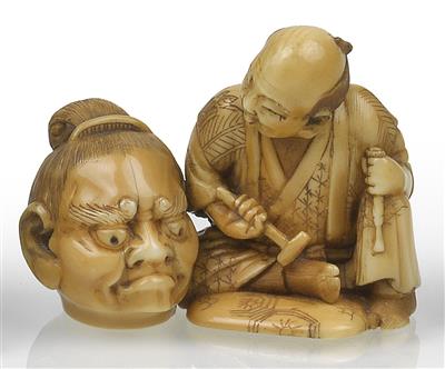 An ivory netsuke of a sculptor - Asian art