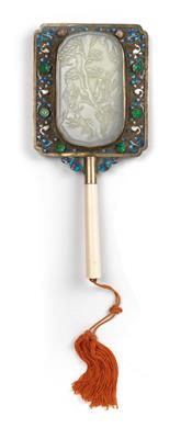 A silver hand mirror with jade, enamel, semi-precious stones and ivory - Asian art
