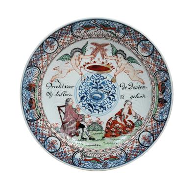 Blau weißer Teller für den holländischen Markt - Asiatische Kunst