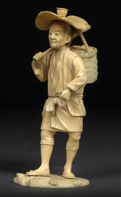An okimono of a man with a basket, Japan, Meiji period - Asian art
