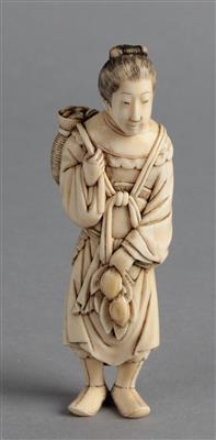 Netsuke eines Mannes mit Korb, - Starožitnosti