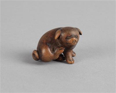 Netsuke eines sich kratzenden Welpen, - Starožitnosti