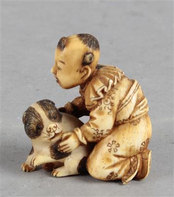 Netsuke karako mit Hund, - Starožitnosti