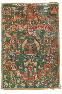 Thangka "Die Gottheiten des tibetischen Totenbuchs", Tibet, 18. Jh. - Starožitnosti