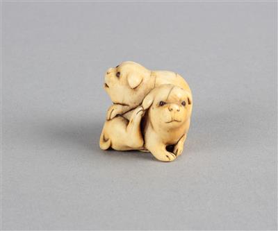 Netsuke von zwei Welpen, - Asiatische Kunst