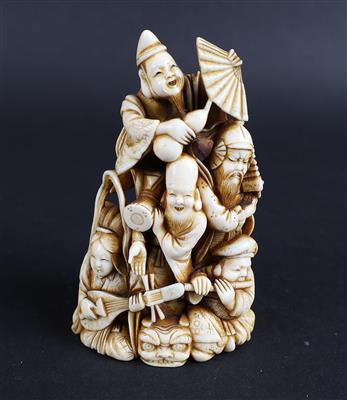 Großes Netsuke oder Okimono der sieben Glücksgötter, - Starožitnosti