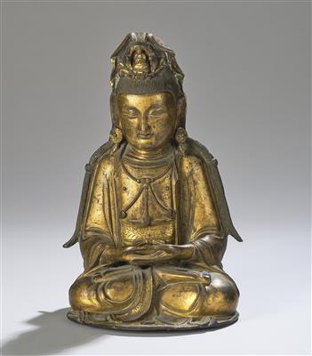A Fire-Gilt Bronze Figure of Guanyin, China, 17th Century, - Asian Art
