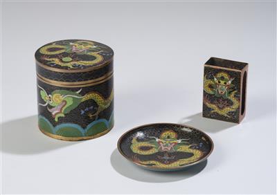 Cloisonné Deckeldose, Schälchen, Zündholzschachtelhalter, - Asijské umění