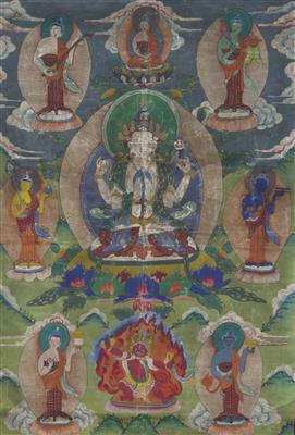 Thangka des Chaturbhuja Avalokiteshvara, - Asijské umění