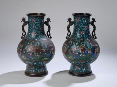 Paar Bronze-Champlevé Vasen, Japan, Meiji Zeit, - Asian Art