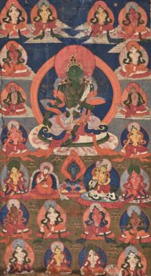 Thangka der 21 Taras, Mongolei oder Tibet, 19. Jh., - Arte Asiatica