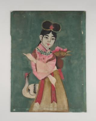 China, um 1900, Hinterglasbild, - Asiatische Kunst