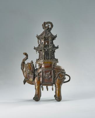 Elefant mit Pagode-Weihrauchbrenner, Japan oder China, Ende 19. Jh., - Asijské umění