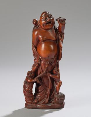 Lachender Budai mit Kindern, China, späte Qing Dynastie/RePublik Periode, - Asiatische Kunst