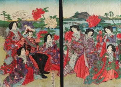 Toyohara Chikanobu (Japan 1838-1912), mittleres und linkes Bild eines Triptychons, - Arte Asiatica