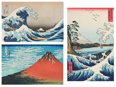 Vier Nachschnitte nach Hokusai und Hiroshige, 20. Jh., - Asiatische Kunst