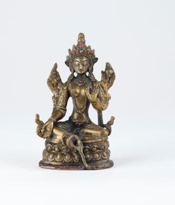 Bronzefigur der grünen Tara, Tibet, 19./20. Jh, - Asiatische Kunst